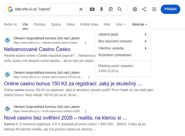 výsledky vyhledávání Google pro ohk-ul.cz s&nbsp;hazardním obsahem